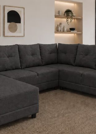 Sala Esquinera en U El Bazar Store Hera 160x275x215 cm, 4 Salas en 1, Tela Lino nacional, Modular