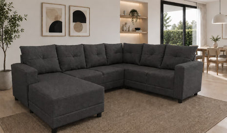 Sala Esquinera en U El Bazar Store Hera 160x275x215 cm, 4 Salas en 1, Tela Lino nacional, Modular