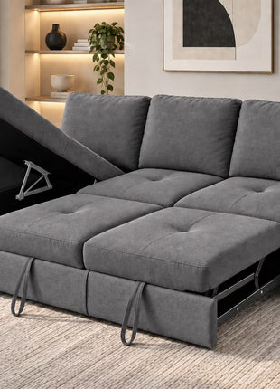 Sala Esquinera Sofá cama El Bazar Store Romance Lino Extensible con Baúl