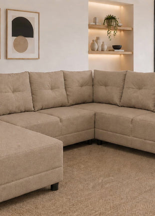 Sala Esquinera en U El Bazar Store Hera 160x275x215 cm, 4 Salas en 1, Tela Lino nacional, Modular