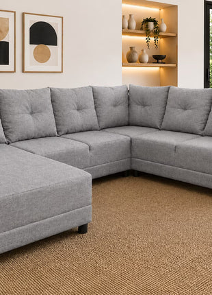 Sala Esquinera en U El Bazar Store Hera 160x275x215 cm, 4 Salas en 1, Tela Lino nacional, Modular