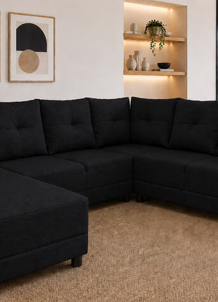 Sala Esquinera en U El Bazar Store Hera 160x275x215 cm, 4 Salas en 1, Tela Lino nacional, Modular