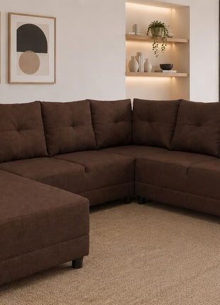 Sala Esquinera en U El Bazar Store Hera 160x275x215 cm, 4 Salas en 1, Tela Lino nacional, Modular