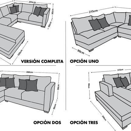 Sala Corbel Esquinera en "U" Lino 200x315x255 cm 4 salas en 1 El Bazar Store