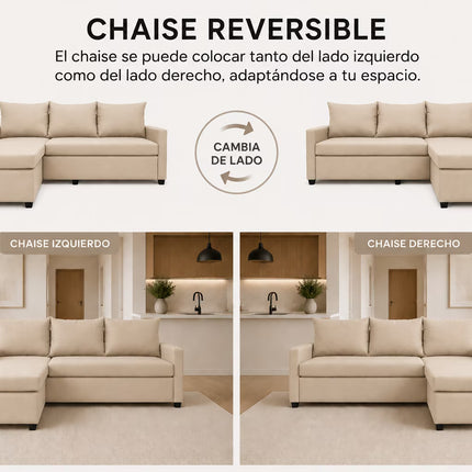 Sala Esquinera Modular El Bazar Store Vancouver 175x130 cm Sofa Lado derecho ó izquierdo Económica, Tela Lino