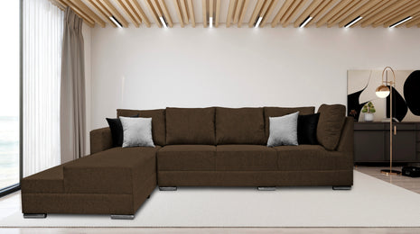 Sala esquinera El Bazar Store Aquiles Chocolate 315x200 cm, Lino nacional, Modular