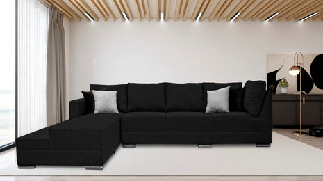 Sala esquinera El Bazar Store Aquiles Negro 315x200 cm, Lino nacional, Modular