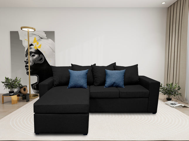 Sala Esquinera El Bazar Store Ares Negro 215x165 cm Lado derecho e Izquierdo Lino nacional Modular