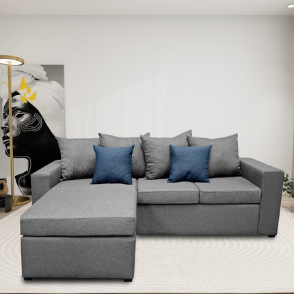 Sala Esquinera El Bazar Store Ares Gris Plata, 215x165 cm, Lado derecho e Izquierdo, Lino nacional, Modular