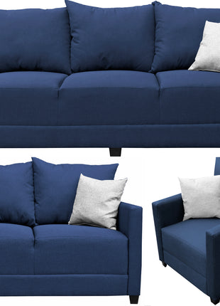 Sala Modular 3-2-1 El Bazar Store Atlanta Lino Azul Marino Sofa Love seat sillón