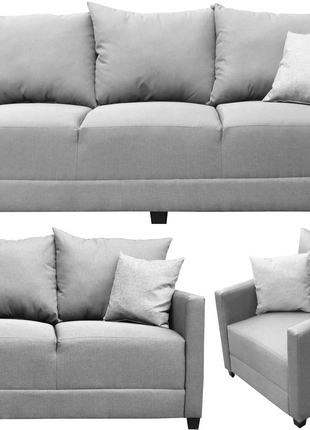 Sala Modular 3-2-1 El Bazar Store Atlanta Lino Gris Plata Sofa Love seat sillon