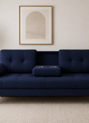 Sofá Cama Reclinable El Bazar Store Cancún Lino Azul Marino Brazos Separados Respaldo Abatible