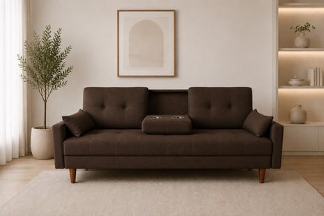 Sofá Cama Reclinable El Bazar Store Cancún Lino Chocolate Brazos Separados Respaldo Abatible
