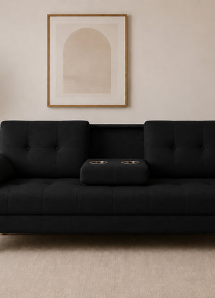 Sofá Cama Reclinable El Bazar Store Cancún Lino Negro Brazos Separados Respaldo Abatible