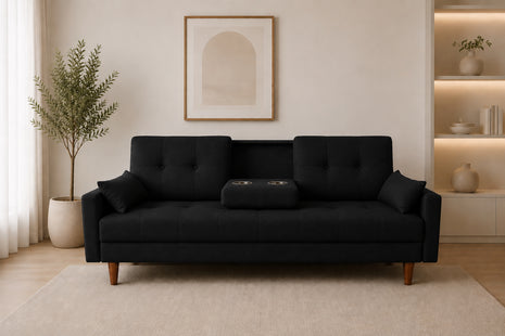 Sofá Cama Reclinable El Bazar Store Cancún Lino Negro Brazos Separados Respaldo Abatible