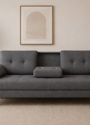 Sofá Cama Reclinable El Bazar Store Cancún Lino Gris Oxford Brazos Separados Respaldo Abatible