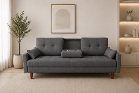 Sofá Cama Reclinable El Bazar Store Cancún Lino Gris Oxford Brazos Separados Respaldo Abatible