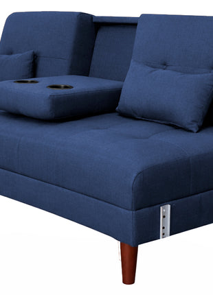 Sofá Cama Reclinable El Bazar Store Cancún Lino Azul Marino Brazos Separados Respaldo Abatible