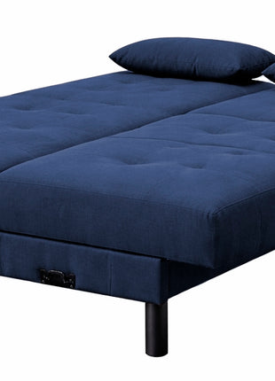 Sofá Cama Reclinable El Bazar Store Cancún Lino Azul Marino Brazos Separados Respaldo Abatible