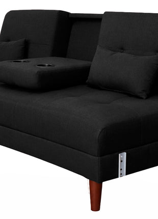 Sofá Cama Reclinable El Bazar Store Cancún Lino Negro Brazos Separados Respaldo Abatible