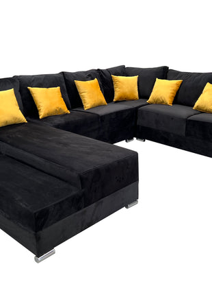 Sala Corbel - Esquinera en "U" Terciopelo Negro, 200x315x255 cm, 4 salas en 1, El Bazar Store
