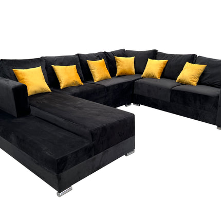 Sala Corbel - Esquinera en "U" Terciopelo Negro, 200x315x255 cm, 4 salas en 1, El Bazar Store