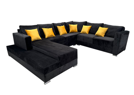 Sala Corbel - Esquinera en "U" Terciopelo Negro, 200x315x255 cm, 4 salas en 1, El Bazar Store