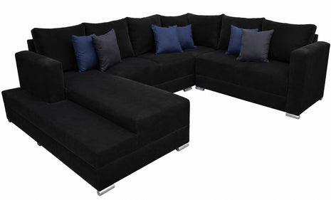 Sala Esquinera en "U" El Bazar Store Corbel Terciopelo Negro 200x315x255 cm 4 salas en 1