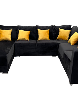 Sala Corbel - Esquinera en "U" Terciopelo Negro, 200x315x255 cm, 4 salas en 1, El Bazar Store