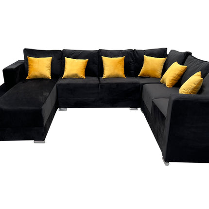 Sala Corbel - Esquinera en "U" Terciopelo Negro, 200x315x255 cm, 4 salas en 1, El Bazar Store