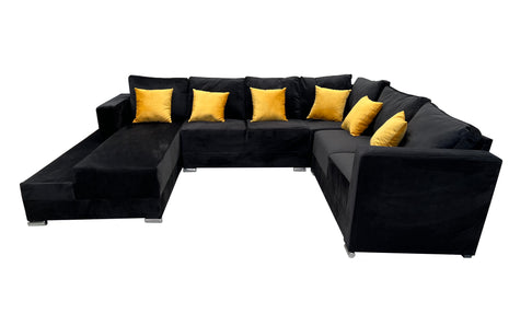 Sala Corbel - Esquinera en "U" Terciopelo Negro, 200x315x255 cm, 4 salas en 1, El Bazar Store