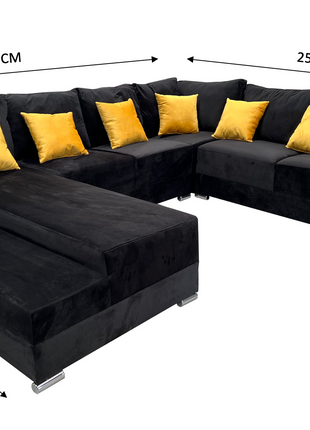 Sala Corbel - Esquinera en "U" Terciopelo Negro, 200x315x255 cm, 4 salas en 1, El Bazar Store