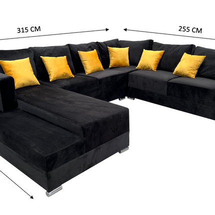 Sala Corbel - Esquinera en "U" Terciopelo Negro, 200x315x255 cm, 4 salas en 1, El Bazar Store
