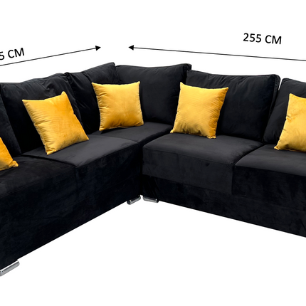 Sala esquinera Bazar Store Tempo Negro 215 x 255 cm Terciopelo