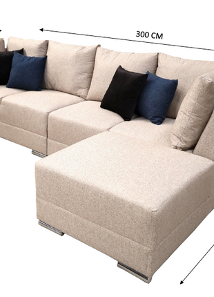 Sala Esquinera El Bazar Store Hades Beige 300x85 cm, Tela Lino nacional, Modular