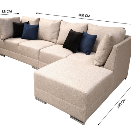 Sala Esquinera El Bazar Store Hades Beige 300x85 cm, Tela Lino nacional, Modular