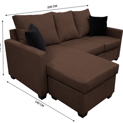 Sala Esquinera El Bazar Store Denver Chocolate, 200x140 cm, Lado derecho e Izquierdo, Lino nacional, Sofa