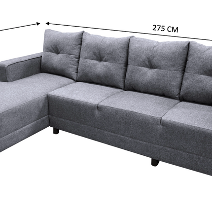 Sala Esquinera El Bazar Store Freya Gris plata 275x160 cm, Tela Lino nacional, Modular
