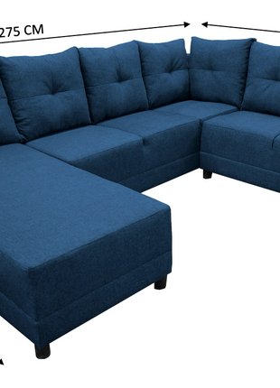 Sala Esquinera en U El Bazar Store Hera Azul marino 160x275x215 cm, 4 Salas en 1, Tela Lino nacional, Modular, Chaise, love seat, sofa