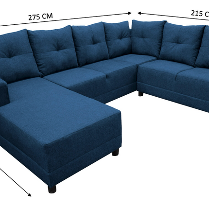 Sala Esquinera en U El Bazar Store Hera Azul marino 160x275x215 cm, 4 Salas en 1, Tela Lino nacional, Modular, Chaise, love seat, sofa