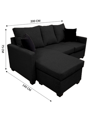 Sala Esquinera El Bazar Store Denver Negro, 200x140 cm, Lado derecho e Izquierdo, Lino nacional, Sofa