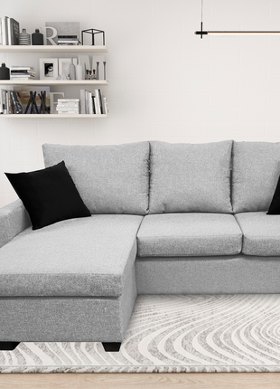 Sala Esquinera El Bazar Store Denver Gris Plata, 200x140 cm, Lado derecho e Izquierdo, Lino nacional, Sofa