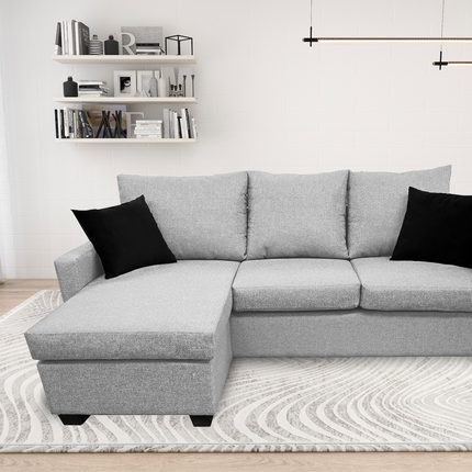 Sala Esquinera El Bazar Store Denver Gris Plata, 200x140 cm, Lado derecho e Izquierdo, Lino nacional, Sofa