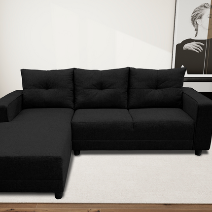 Sala Esquinera El Bazar Store Demeter Negro 210x160 cm, Tela Lino nacional, Modular, Chaise, love seat