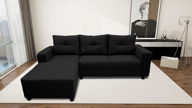 Sala Esquinera El Bazar Store Demeter Negro 210x160 cm, Tela Lino nacional, Modular, Chaise, love seat