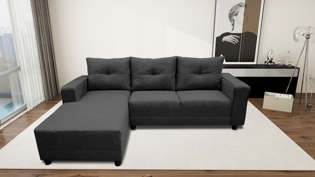 Sala Esquinera El Bazar Store Demeter Gris Oxford 210x160 cm, Tela Lino nacional, Modular