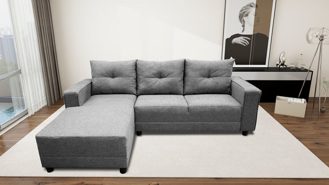 Sala Esquinera El Bazar Store Demeter Gris plata 210x160 cm, Tela Lino nacional, Modular, Love seat, chaise