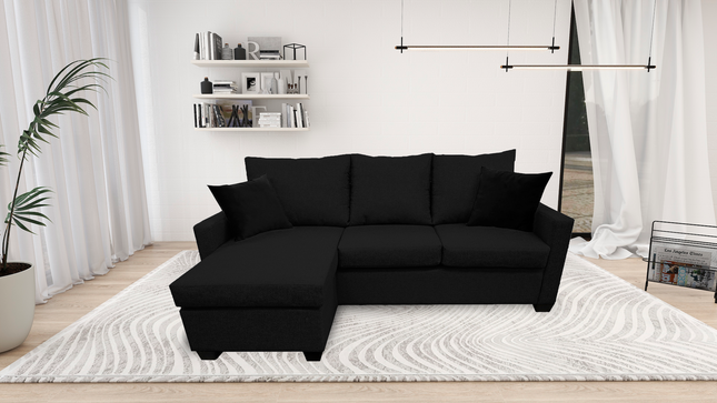 Sala Esquinera El Bazar Store Denver Negro, 200x140 cm, Lado derecho e Izquierdo, Lino nacional, Sofa