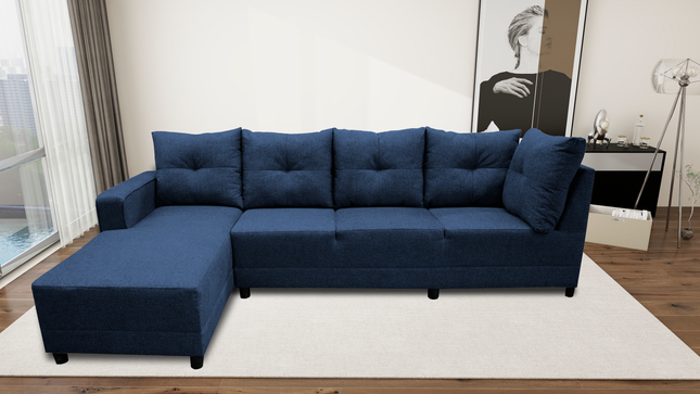 Sala Esquinera El Bazar Store Freya Azul marino 275x160 cm, Tela Lino nacional, Modular