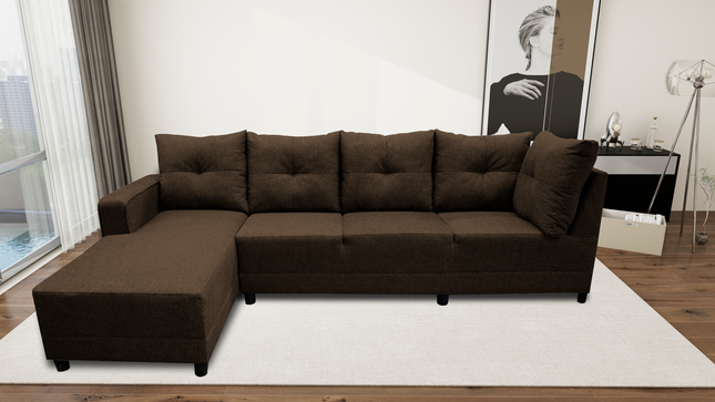 Sala Esquinera El Bazar Store Freya Chocolate 275x160 cm, Tela Lino nacional, Modular
